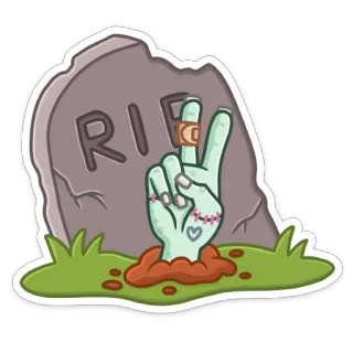 ⚰️ 5d2b7d7d RIP zombie, tangan, simbol perdamaian, batu nisan, halloween, kartun whatsapp sticker