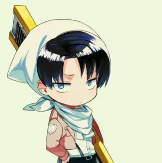 😒 58889125 Levi Ackerman Attack on Titan Anime, Chibi, Schoonmaken, Bandana, Fanart telegram sticker