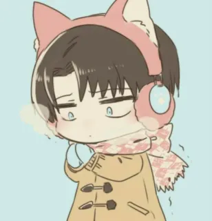 🤔 b8c607e5 Levi Ackerman Attack on Titan Anime, Schattig, Levi, Attack on Titan, Chibi, Winter, Oorkappen telegram sticker