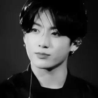 🙂 f8beb581 Jungkook Jungkook, BTS, K-pop, penyanyi, musisi, hitam putih, potret telegram sticker