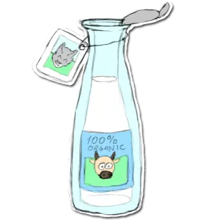 🥛 57f03edf 100% ORGANIC органика, молоко, корова, кошка, бутылка, мультфильм telegram sticker