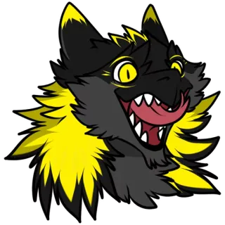 😜 ee1962d1 Fellwesen, Tier, Cartoon, Figur, Gelb, Schwarz, Kreatur, Wolf, Fantasy telegram sticker