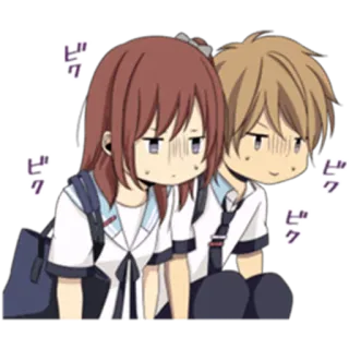 😅 218a3e4f ピク アニメ, カップル, 照れ, 可愛い, 制服 telegram sticker