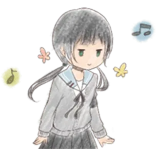 🎤 2787f2c7 アニメガール, 音符, 制服, かわいい, 可愛い, アーティスティック, ステッカー telegram sticker