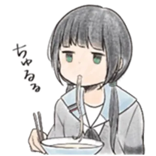 😋 9bbb2b03 ちゅるる 食べる, 麺, ちび, 女の子, アニメ, 漫画 telegram sticker