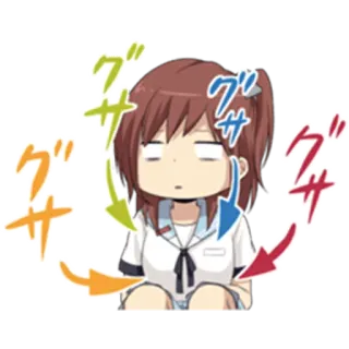😵 dee92684 ブザ アニメ女子, 疲れた, ぐったり, ちびキャラ, アニメ, マンガ telegram sticker