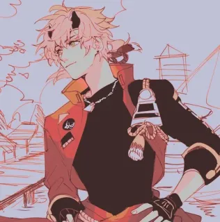 🍁 261b289f Thoma Genshin Impact anime, video game, fan art, Thoma, Genshin Impact, character, illustration whatsapp sticker