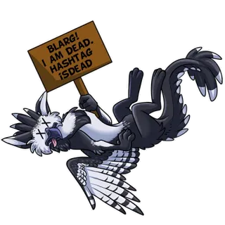 💀 e63ab85c BLARG! I AM DEAD. HASHTAG ISDEAD burung, mati, tagar, lucu, tanda telegram sticker