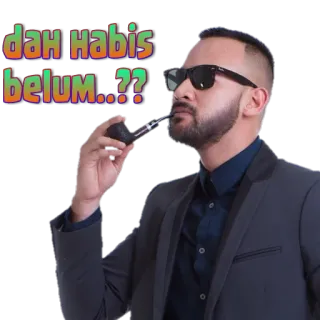 😎 0e59aab7 dah habis belum...?? hombre, traje, pipa, pregunta, fumando whatsapp sticker