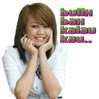 ✊ 242a4387 bulih bah kalau kau.. mujer, sonrisa, texto, saludo whatsapp sticker