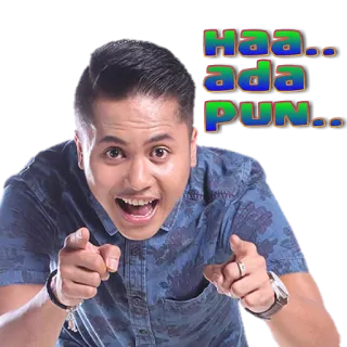 😺 9c0bec0d Haa..ada PUN.. señalando, feliz, emoción, persona, texto whatsapp sticker