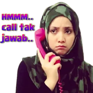 😕 e84225a9 HMMM.. call tak jawab.. mujer, teléfono, confundida, pegatina, malayo, hiyab whatsapp sticker