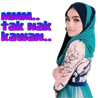 😏 e9e7954b MMM.. Tak nak kawan.. mujer, hiyab, malayo, texto, pegatina whatsapp sticker