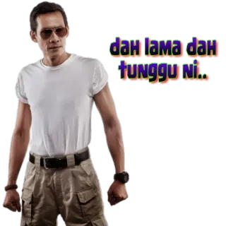 😤 efa87a46 dah lama dah tunggu ni.. hombre, esperando, gafas de sol, ropa casual, malayo whatsapp sticker