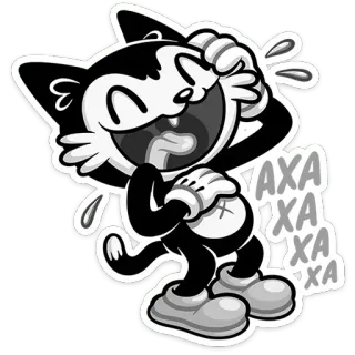 😂 a3b88177 AXAXAXA kucing kartun, tertawa, tokoh kartun, hitam putih whatsapp sticker