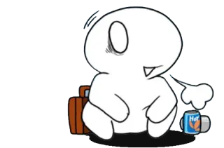 😪 f2f7324a Cartoon, Personage, Wit, Zittend, Kop, Koffie, Stoom, Digitale kunst telegram sticker