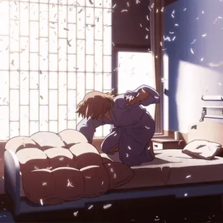 🤬 34a839a9 Anime, Traurig, Person, Fenster, Federn telegram sticker