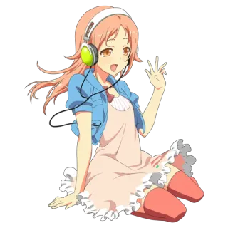 🎧 26c8b649 fille anime, casque, mignon, dessin animé, assis, illustration whatsapp sticker