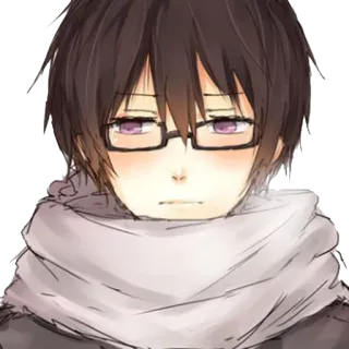 😞 3169e169 animé, garçon, lunettes, écharpe, portrait, triste whatsapp sticker