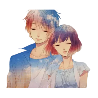 ❤ ab076b9b Anime, Couple, Romance, Portrait, Dessin animé, Illustration whatsapp sticker