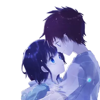 💙 ee1f15f5 Anime, Couple, Câlin, Amour, Romance, Dessin animé whatsapp sticker