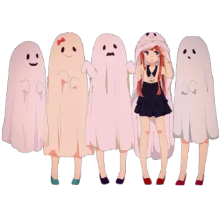 👻 f56b378d fantômes, halloween, animé, fille, déguisements, mignon whatsapp sticker