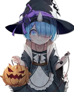 😈 368a588d Rem аниме, ведьма, хэллоуин, тыква, Re:Zero, костюм, милый whatsapp sticker