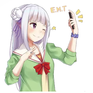 ✌ cf153148 Emilia Re:Zero E.M.T. Anime, Gadis, Lucu, Mengedipkan mata, Tanda perdamaian telegram sticker