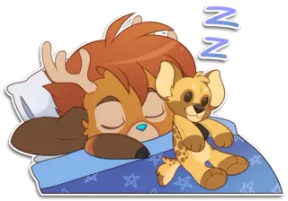 😴 1ef4a4ac ZZZ กำลังนอน, กวาง, น่ารัก, การ์ตูน, สัตว์, เตียง, มีขน telegram sticker