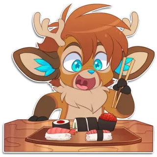 🍣 43361340 กวาง, ซูชิ, อาหาร, ตะเกียบ, การ์ตูน, น่ารัก, สัตว์ telegram sticker