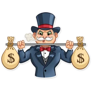 🏋️ cc6e8a00 Monopoly Man Monopoly uang, kartun, kaya, dolar, permainan, pengusaha telegram sticker