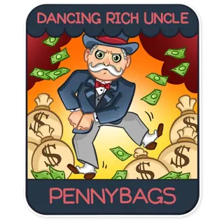 😈 de4304e2 DANCING RICH UNCLE
PENNYBAGS kaya, paman, uang, kartun, menari, pennybags telegram sticker