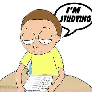 📉 058c2d23 Morty Smith Rick and Morty I'M STUDYING cartoon, studying, tired, bored, morty, rick and morty telegram sticker