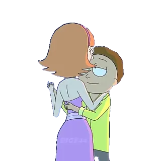 👥 2f0a09a3 Morty Smith Rick and Morty cartoon, adult animation, dancing, embrace telegram sticker