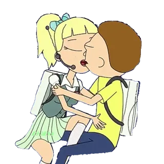 😘 434779bc Morty Smith Rick and Morty kiss, cartoon, adult swim, tv show telegram sticker
