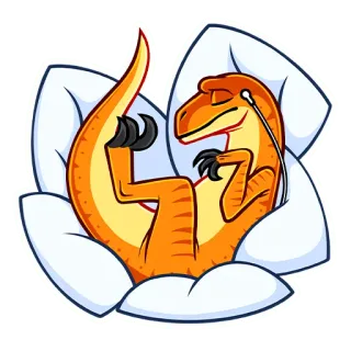 🎶 45a85e54 dinosaurier, raptor, schlafend, entspannung, kopfhörer, orange, cartoon whatsapp sticker