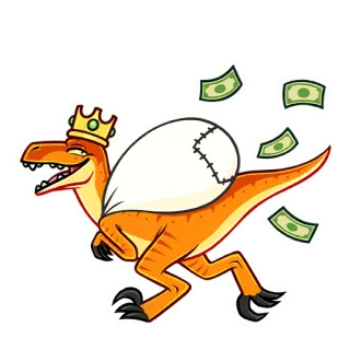 🤑 917275b3 Dinosaurier, Geld, Krone, Cartoon, Tasche, T-Rex, Laufen, Reichtum whatsapp sticker