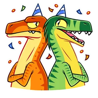 🤝 d4d54c1d dinosaurier, party, feier, spaß, cartoon, tier, reptil whatsapp sticker