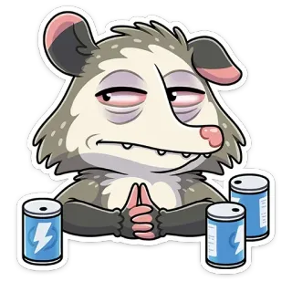 🤔 52508ae6 Opossum, Animal, Dessin animé, Drôle, Yeux, Fatigué, Boisson énergisante telegram sticker