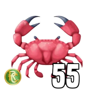 5️⃣ a49a61f2 55 crabe, numéro 55, rouge, créature marine, animal telegram sticker