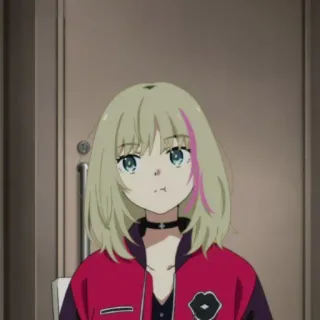 🍒 629fb858 anime girl, choker, blond hair, pink streak, jacket telegram sticker