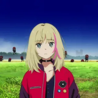 🍒 f3296e2b anime, character, blond hair, red jacket, female telegram sticker