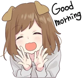 😄 b30e12e1 Good morning buongiorno, saluto, orecchie da cane, carino, ragazza anime, positivo whatsapp sticker