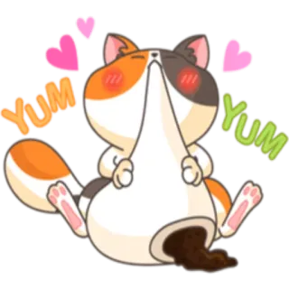 🍔 8f4fdde6 YUM YUM кот, ням, еда, милый, животное, сердечки, счастливый whatsapp sticker