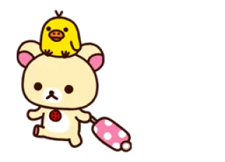 🐻 34bde2a8 Rilakkuma ours, oiseau jaune, mignon, dessin animé, Rilakkuma, kawaii telegram sticker