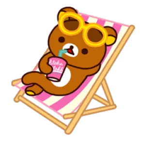 😎 8654c42a Rilakkuma Aloha Cafe ours, détente, plage, été, lunettes de soleil, dessin animé, mignon telegram sticker