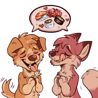 🍣 8c452c07 Hund, Fuchs, Sushi, Wagyu, Cartoon, Essen whatsapp sticker