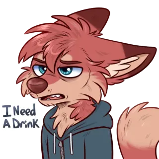 😩 685267d9 I Need A Drink Furry, Anthropomorphe, Renard, Triste, Boisson telegram sticker