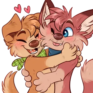 ❤️ 7c4e4d95 chien, renard, dessin animé, amour, câlin, couple telegram sticker