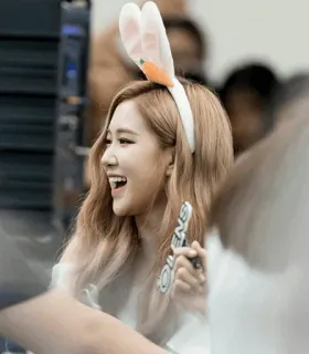 🌼 5e747aea OLENS woman, bunny ears, carrot, smiling, olens telegram sticker